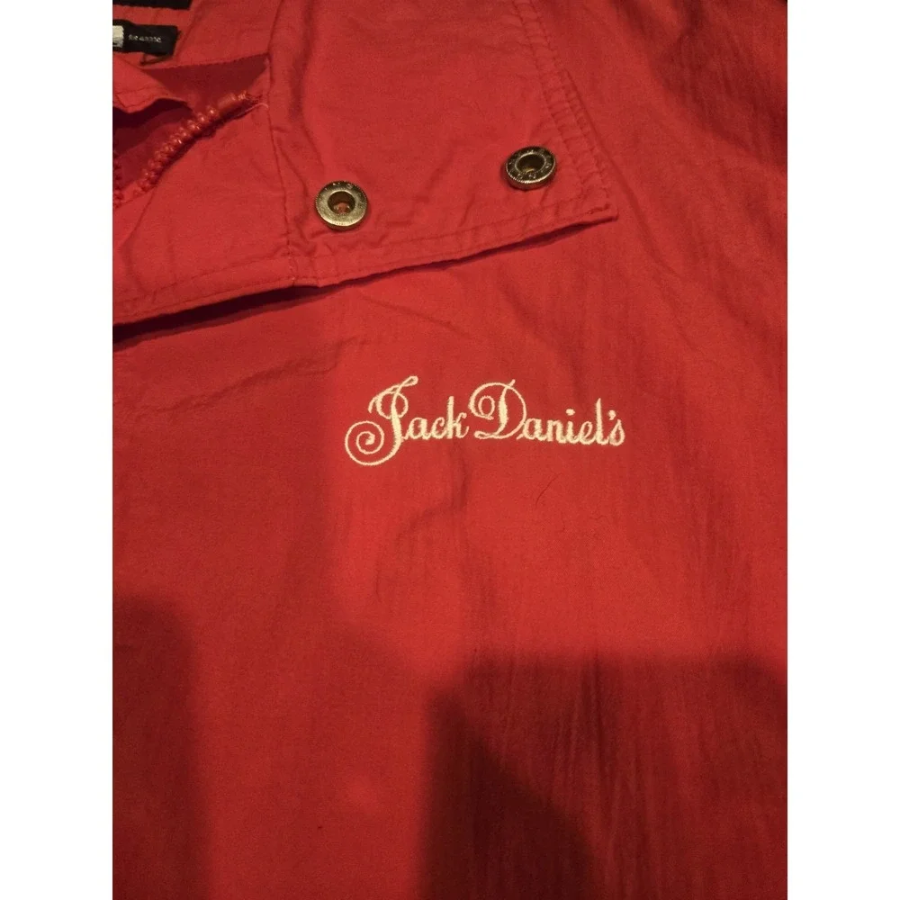 Vintage Jack Daniels Jacket Gear Red Mens Large Nylon Waterproof Windbreaker 90s